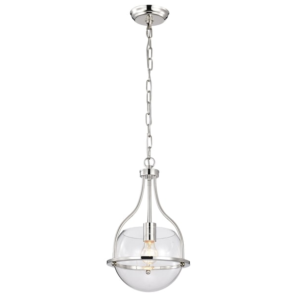 Amado 1-Light Pendant 10 In. Polished Nickel Clear Glass